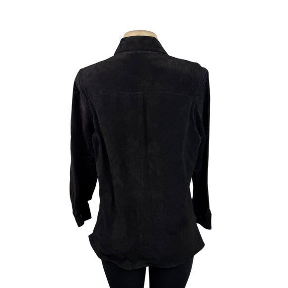 Sutton Studio Womens Black Suede Button-Down Shirt Long Sleeve Sz Large - Picture 3 of 9